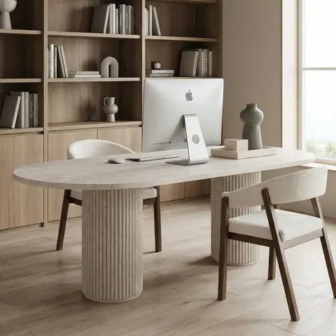 Bureau japandi Iwa en travertin, hauteur 76 cm