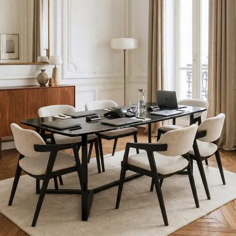 Bureau japandi Sund en marbre noir veiné de blanc