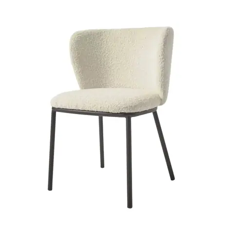 Chaise japandi Dag en bouclette écrue et métal noir