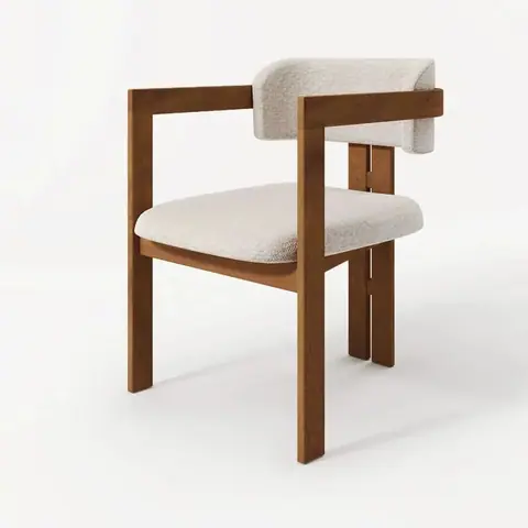 Chaise japandi Fuwa en bois massif et tissu clair