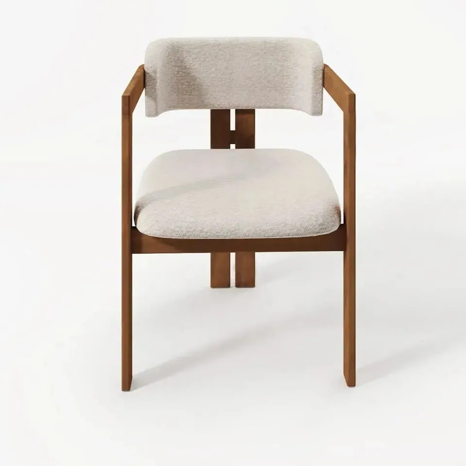 Chaise japandi Fuwa en bois massif et tissu clair, vue 2