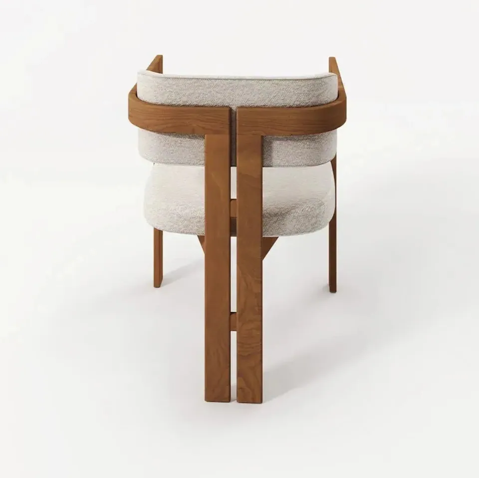 Chaise japandi Fuwa en bois massif et tissu clair, vue 3