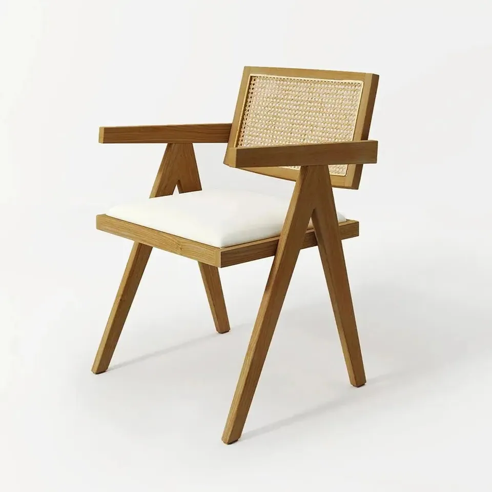 Chaise japandi Ro en bois massif et cannage, bois