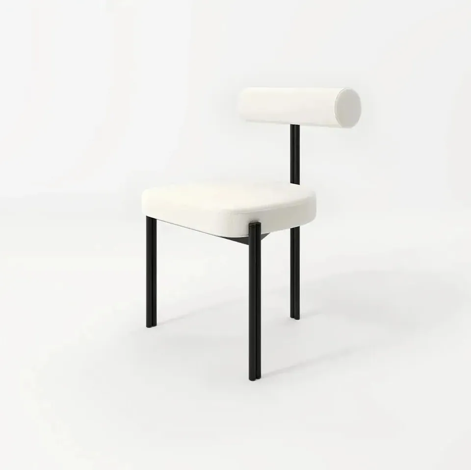 Chaise japandi Sol en métal noir, assise blanche