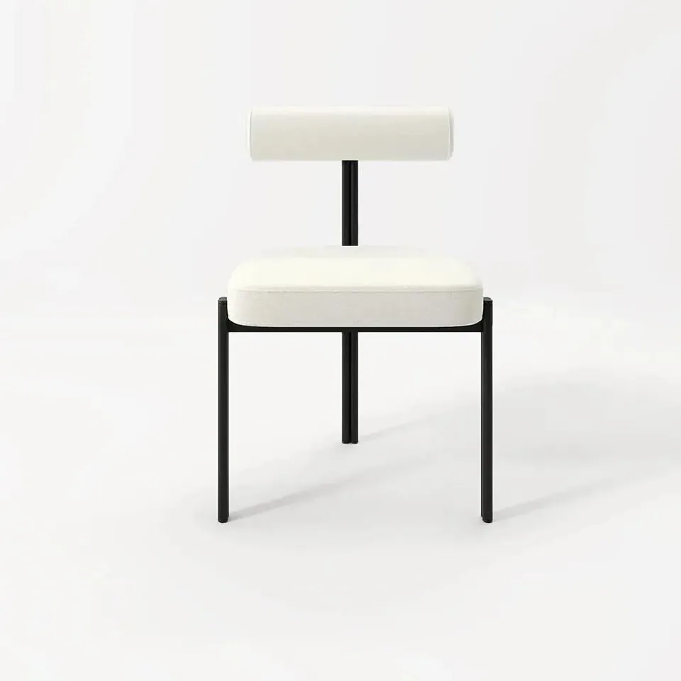 Chaise japandi Sol en métal noir, assise blanche, vue 2
