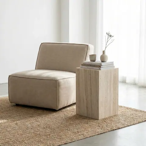 Colonne japandi Umi en travertin, hauteur 55 cm
