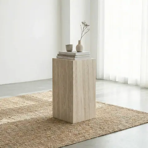 Colonne japandi Umi en travertin, hauteur 70 cm