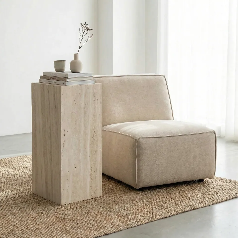 Colonne japandi Umi en travertin, hauteur 85 cm | Maison Japandi