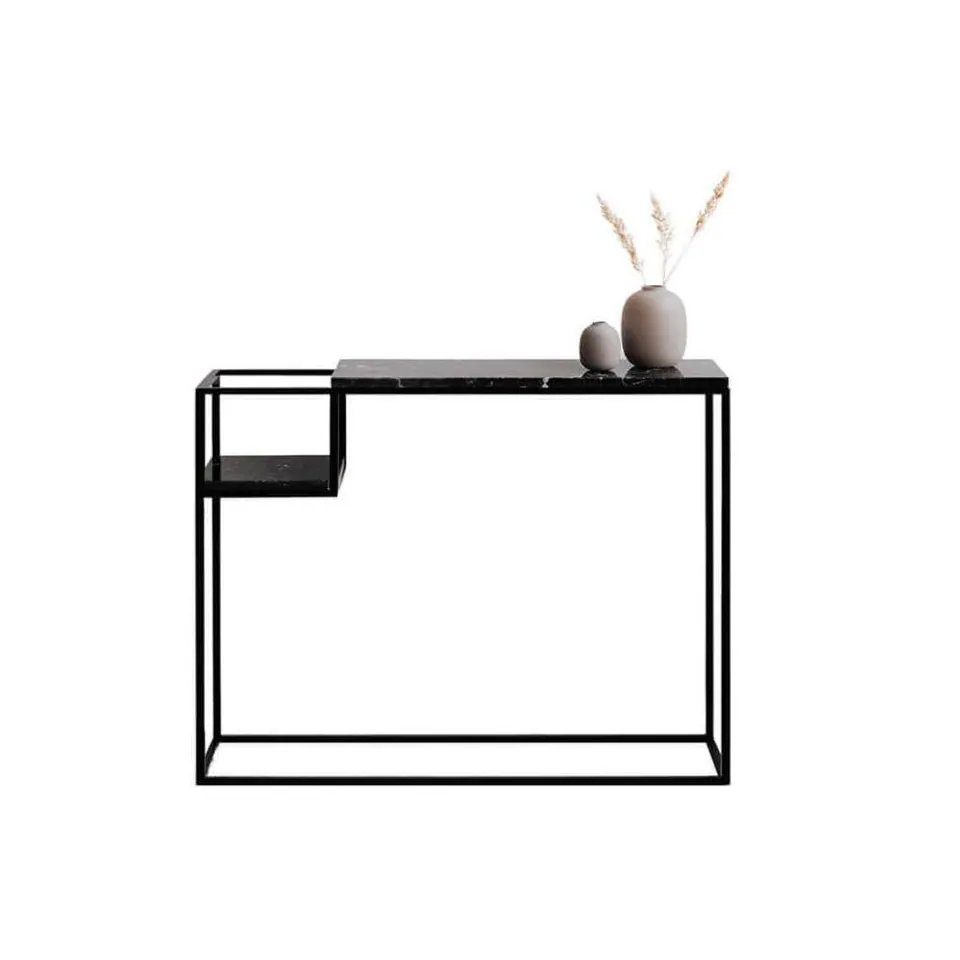 Console japandi asymétrique Riku en marbre et métal, vue 4