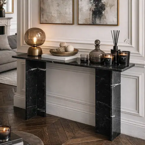 Console japandi Björk en marbre noir