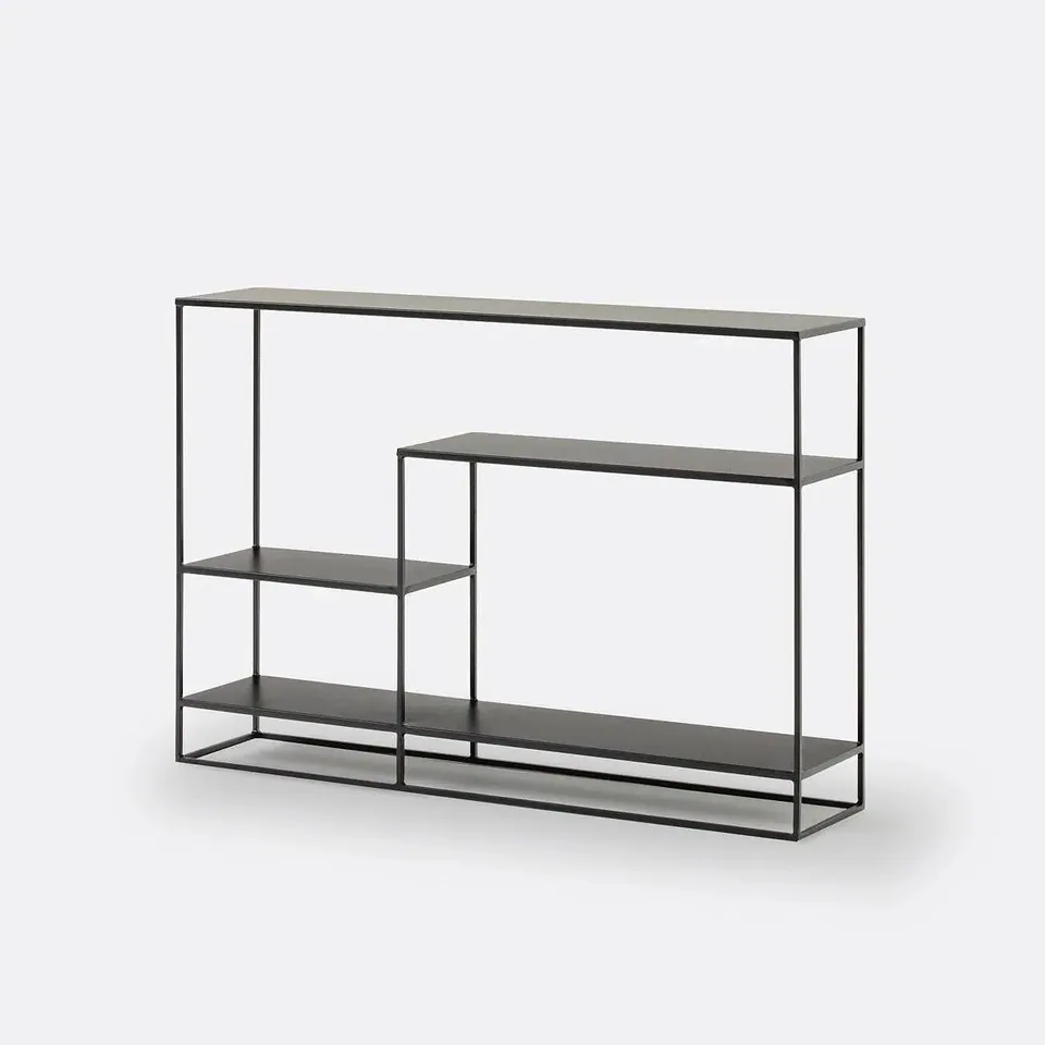 Console japandi Moku en acier à tablettes asymétriques, vue 2