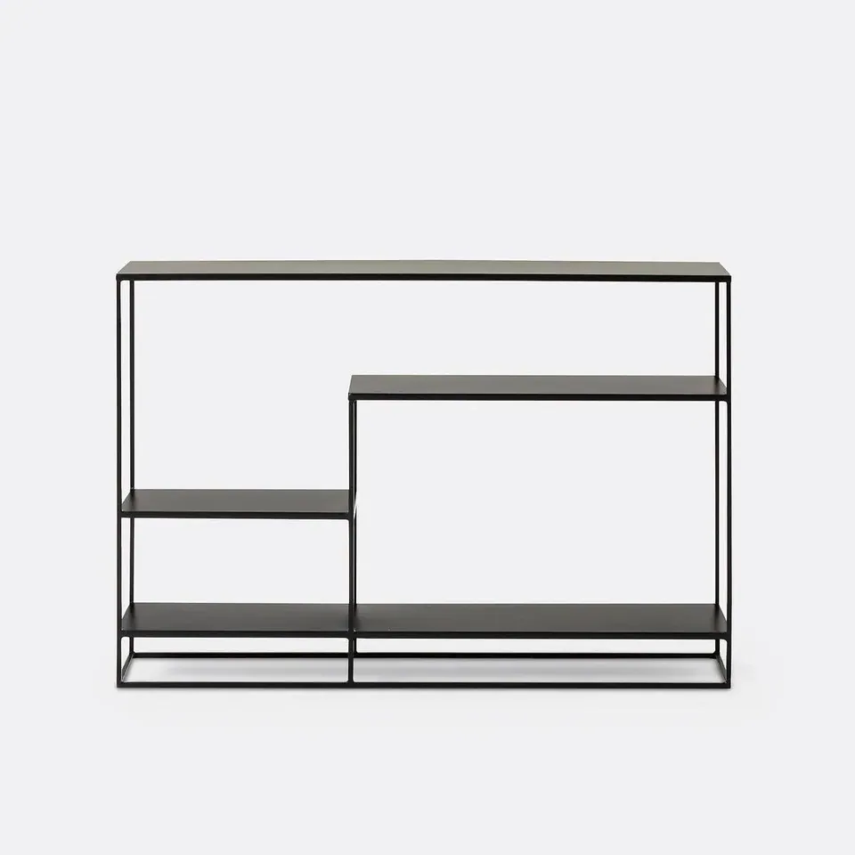 Console japandi Moku en acier à tablettes asymétriques, vue 4