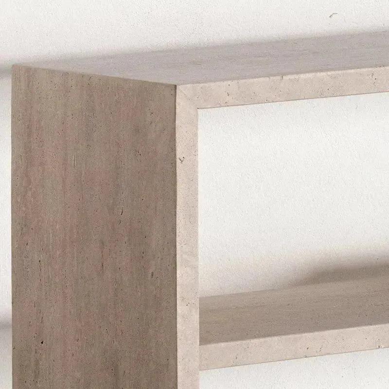 Console japandi Nao en travertin beige avec étagère, vue 4