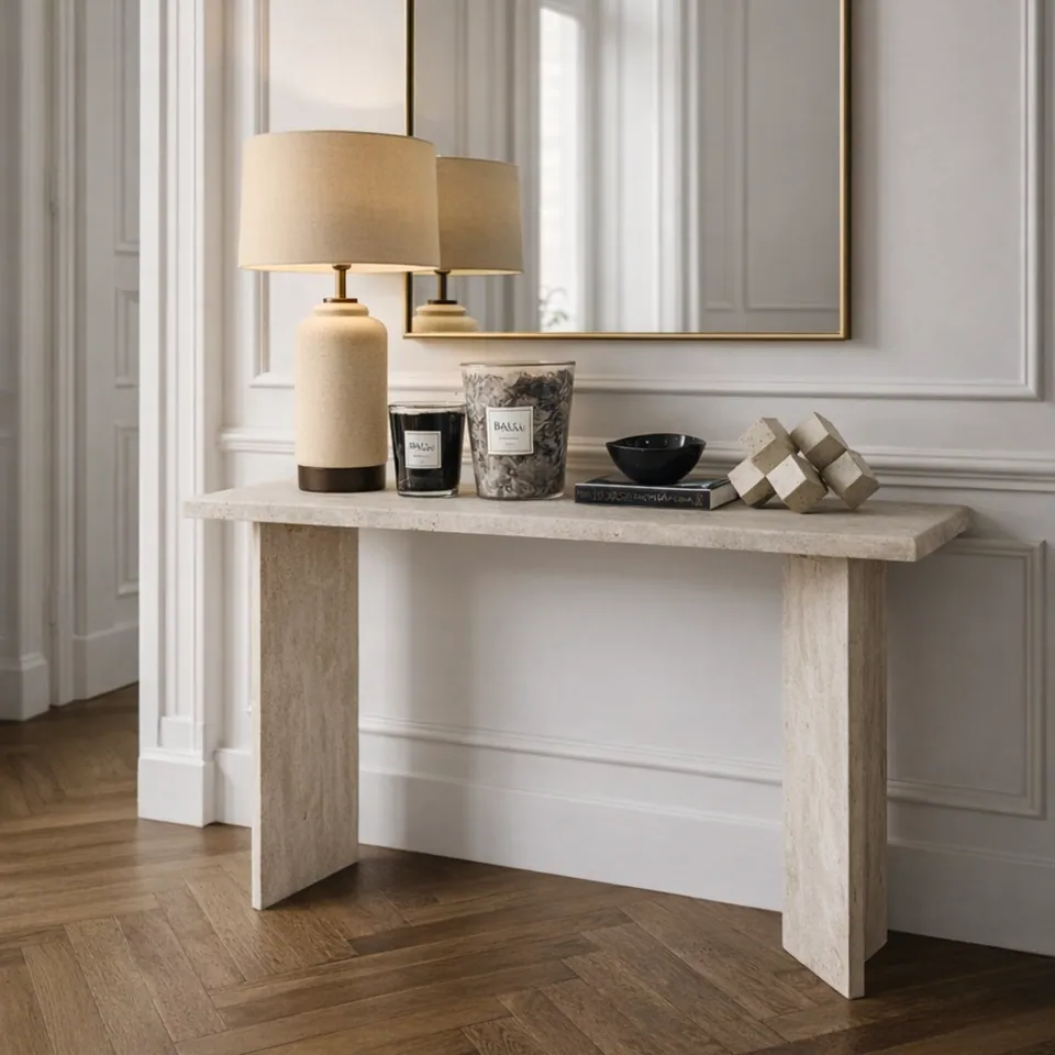 Console japandi Stilla en travertin naturel, travertin