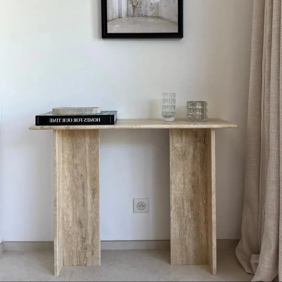 Console japandi Tsuru en travertin naturel, vue 3