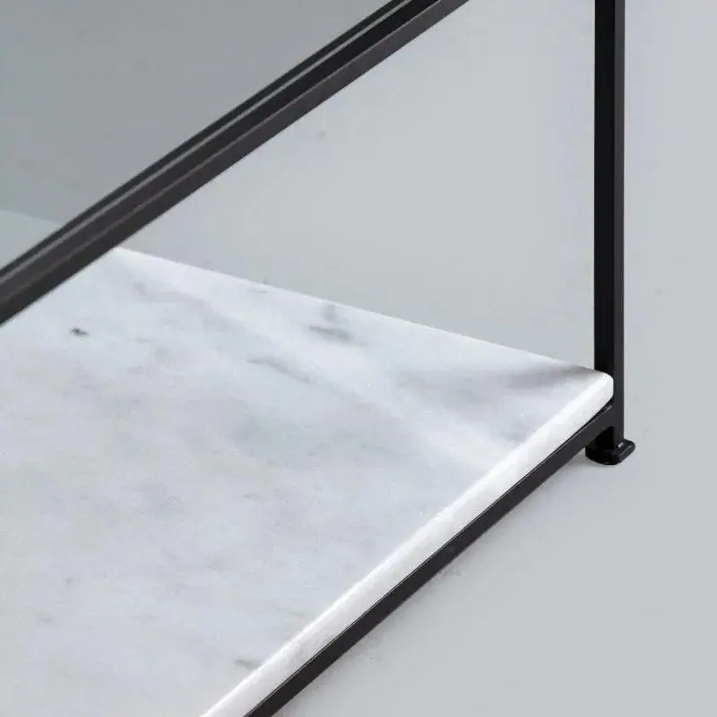Table basse japandi carrée Gin en verre et marbre blanc, vue 3