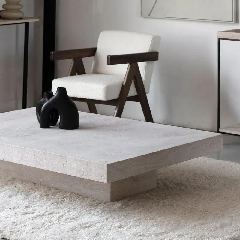 Table basse japandi Ishi en travertin, plateau rectangulaire, vue 4