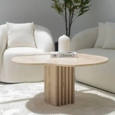 Table basse japandi organique Tane en travertin
