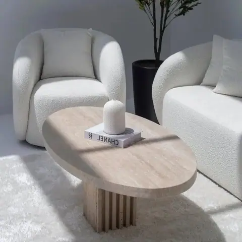 Table basse japandi ovale Hi en travertin