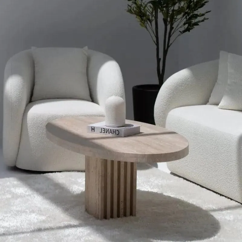 Table basse japandi ovale Hi en travertin, vue 6
