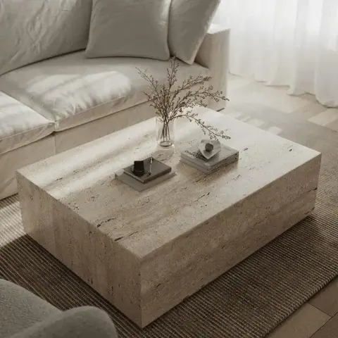 Table basse japandi rectangulaire Vik en travertin