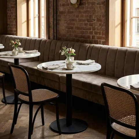 Table bistrot japandi ronde Bellini en marbre blanc