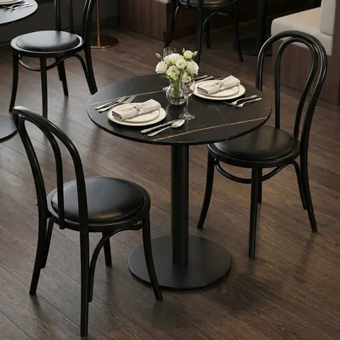 Table bistrot japandi ronde Bellini en marbre noir