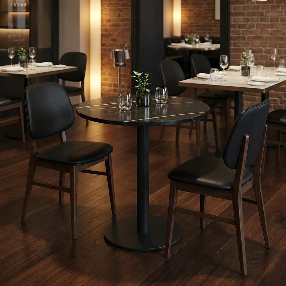 Table bistrot japandi ronde Bellini en marbre noir, vue 2