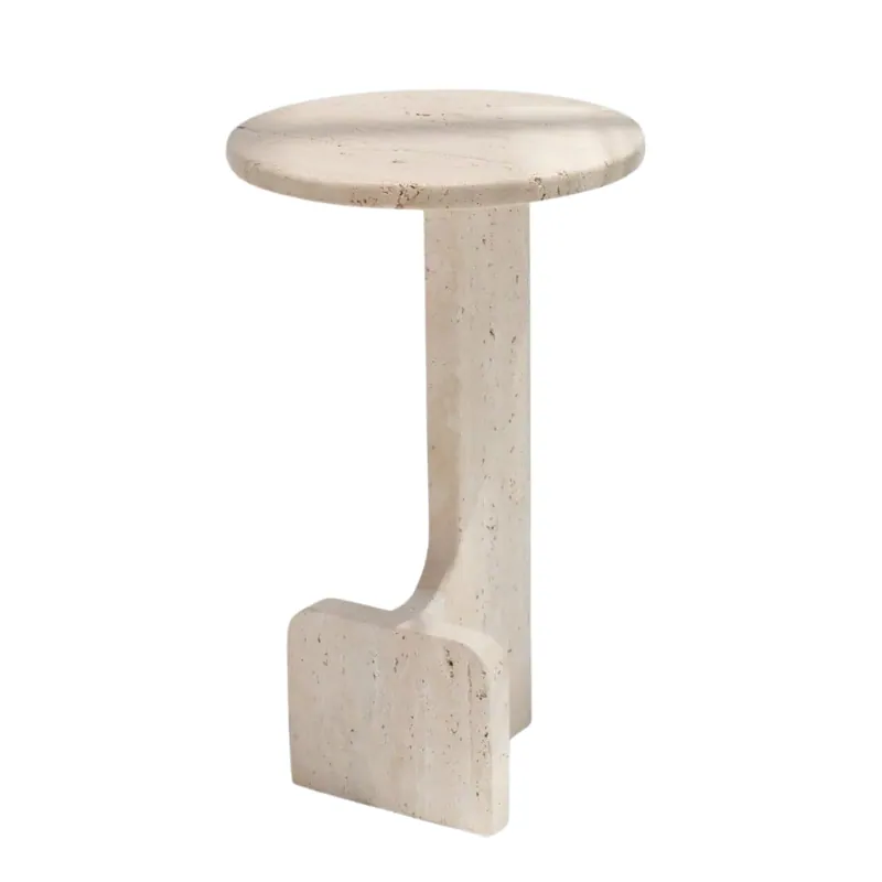 Table d’appoint japandi Hana en travertin, plateau rond Ø 30 cm, vue 2
