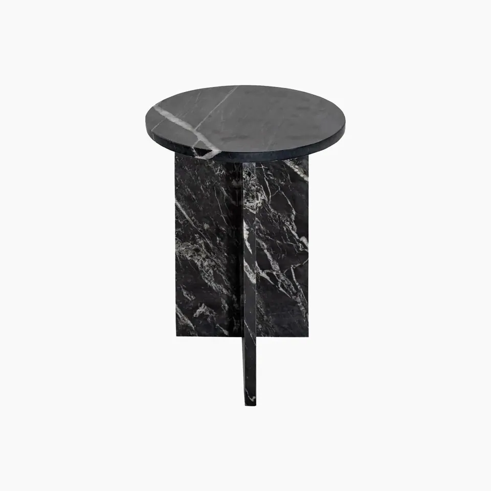 Table d’appoint japandi Koe en marbre noir, pied en Z, vue 5