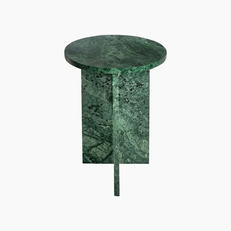 Table d’appoint japandi Koe en marbre vert, pied en Z, vue 4