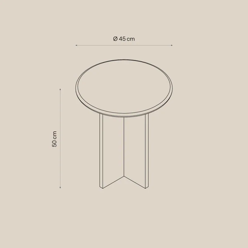Table d’appoint japandi ronde Meijin en travertin, pied croisé, vue 7