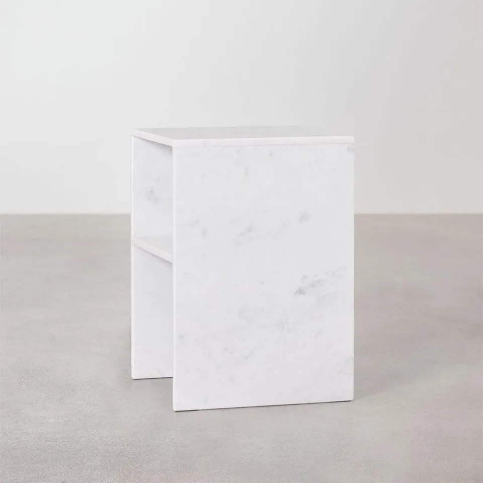 Table de chevet japandi carrée Oslo en marbre blanc, vue 5