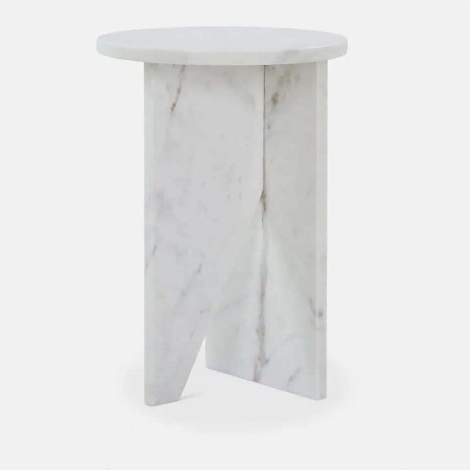 Table de chevet japandi Koe en marbre blanc, pied en Z, vue 3