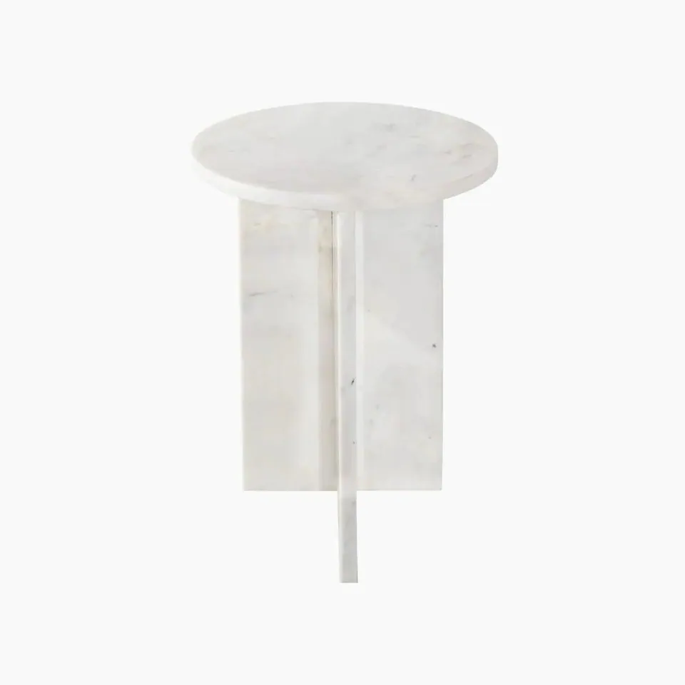 Table de chevet japandi Koe en marbre blanc, pied en Z, vue 4