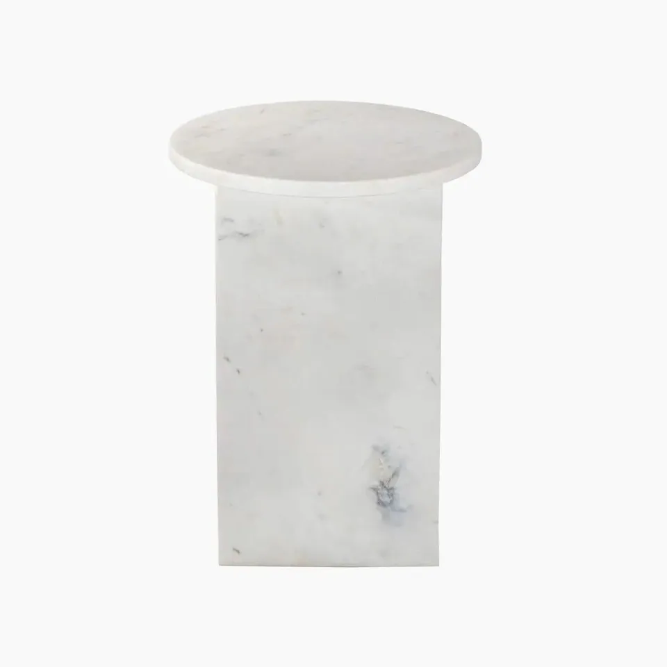 Table de chevet japandi Koe en marbre blanc, pied en Z, vue 5