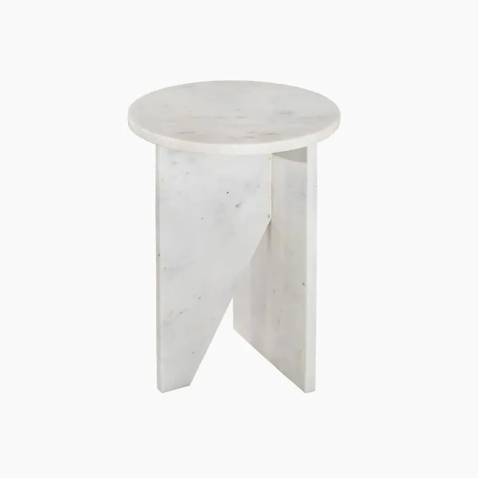 Table de chevet japandi Koe en marbre blanc, pied en Z, vue 6