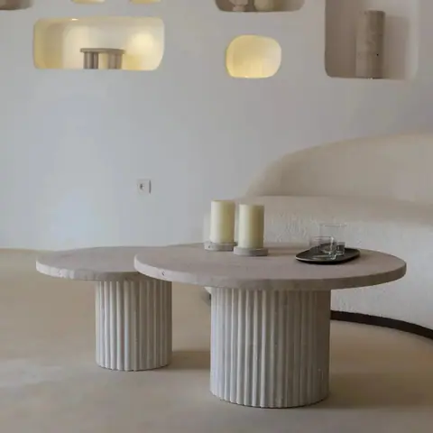 Tables gigognes japandi rondes Hav en travertin strié