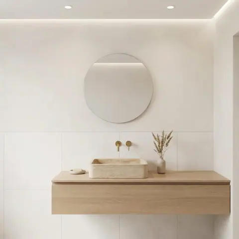 Vasque rectangulaire japandi Chiaro en travertin beige